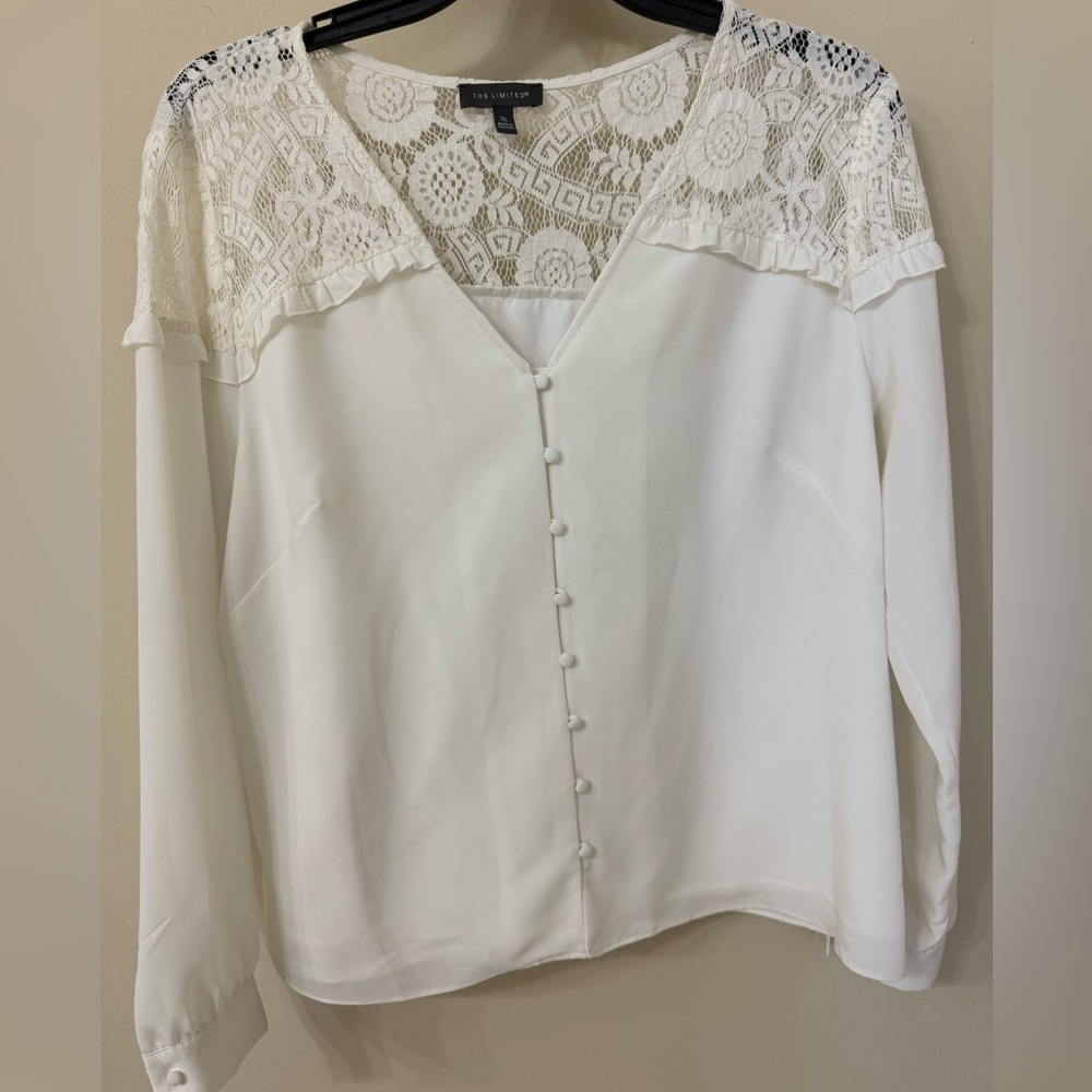 The Limited White Lace Button-Up Blouse